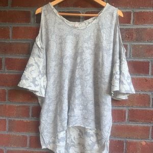 Free People cold shoulder floral grey top